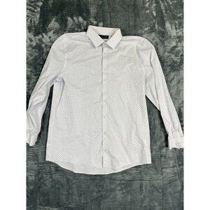 J. Ferrar Mens Slim Fit Stretch Button-Up Shirt White Dot Print Lg 16-16.5 32-33